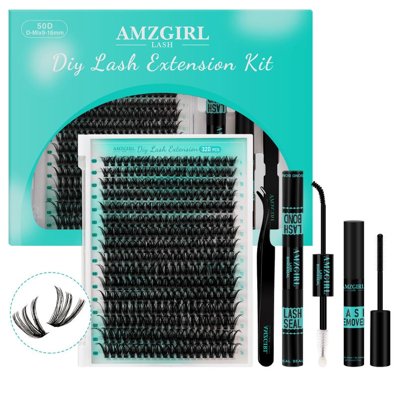 Lash Extension Kit 320PcsDIY Individual Lashes Clusters KitLash Bond And SealLash Remover For Eyelashes ExtensionsLash Applicator Tool For False Eyelash Cluster Kit At Home50DDMix916mm Kit